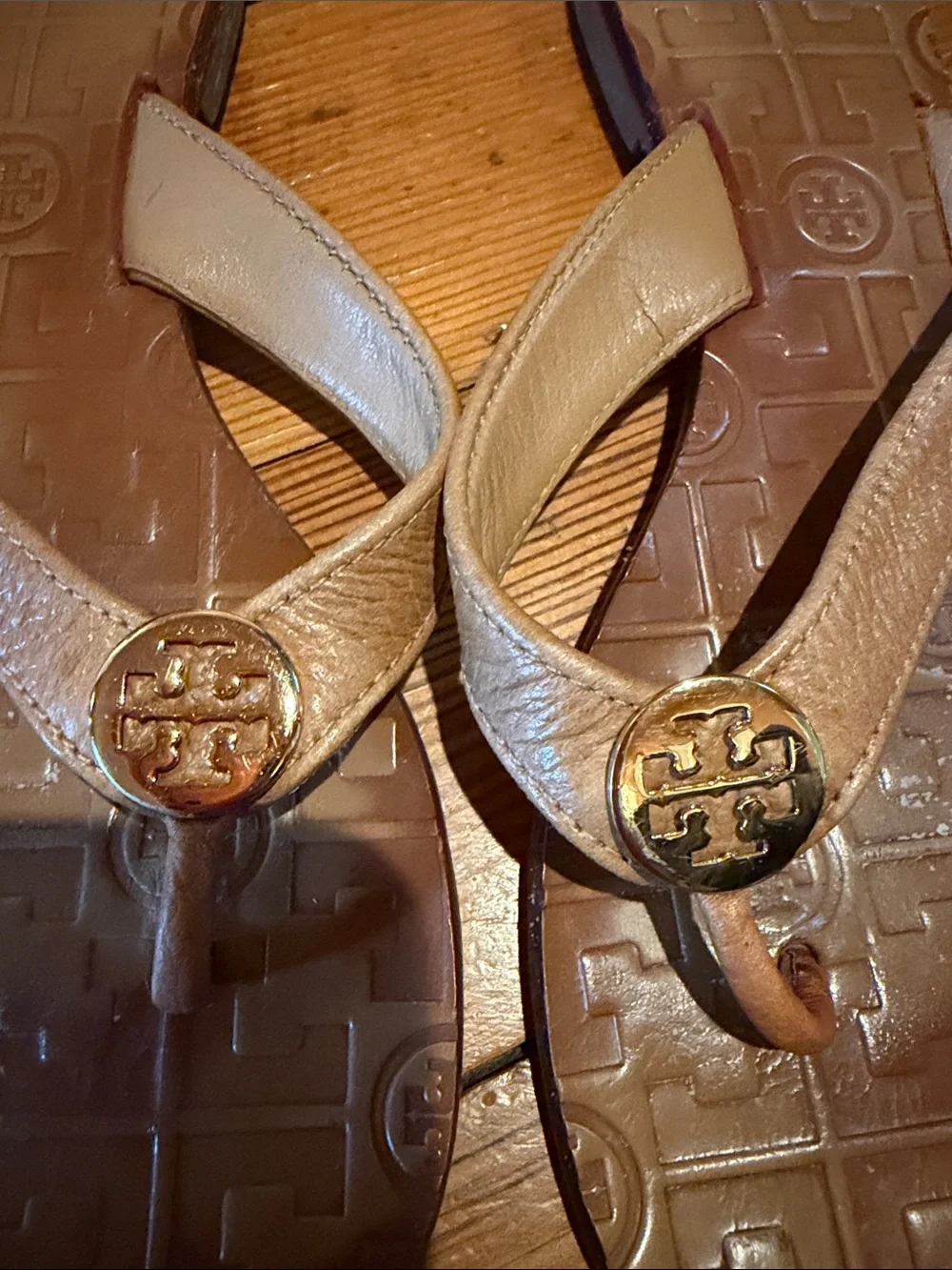 Tory Burch Brown Logo Thong Sandals
